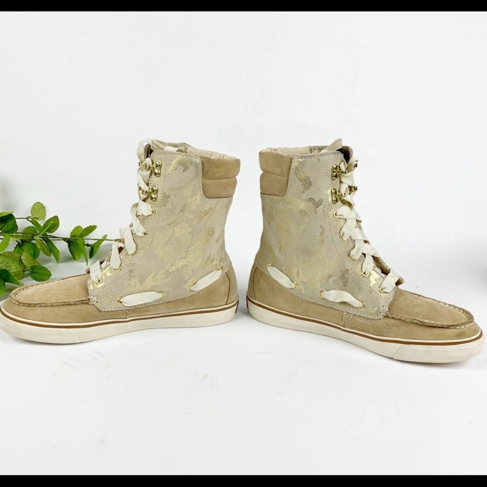 Gold Camo Suede Lace Up Boots